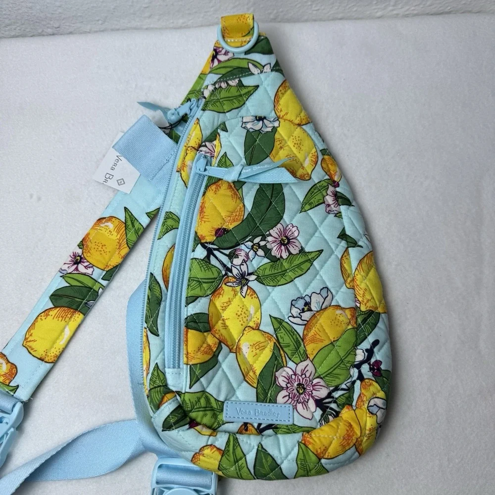New Vera Bradley Essential Compact Sling Backpack Lemon Grove Bag Travel Blue